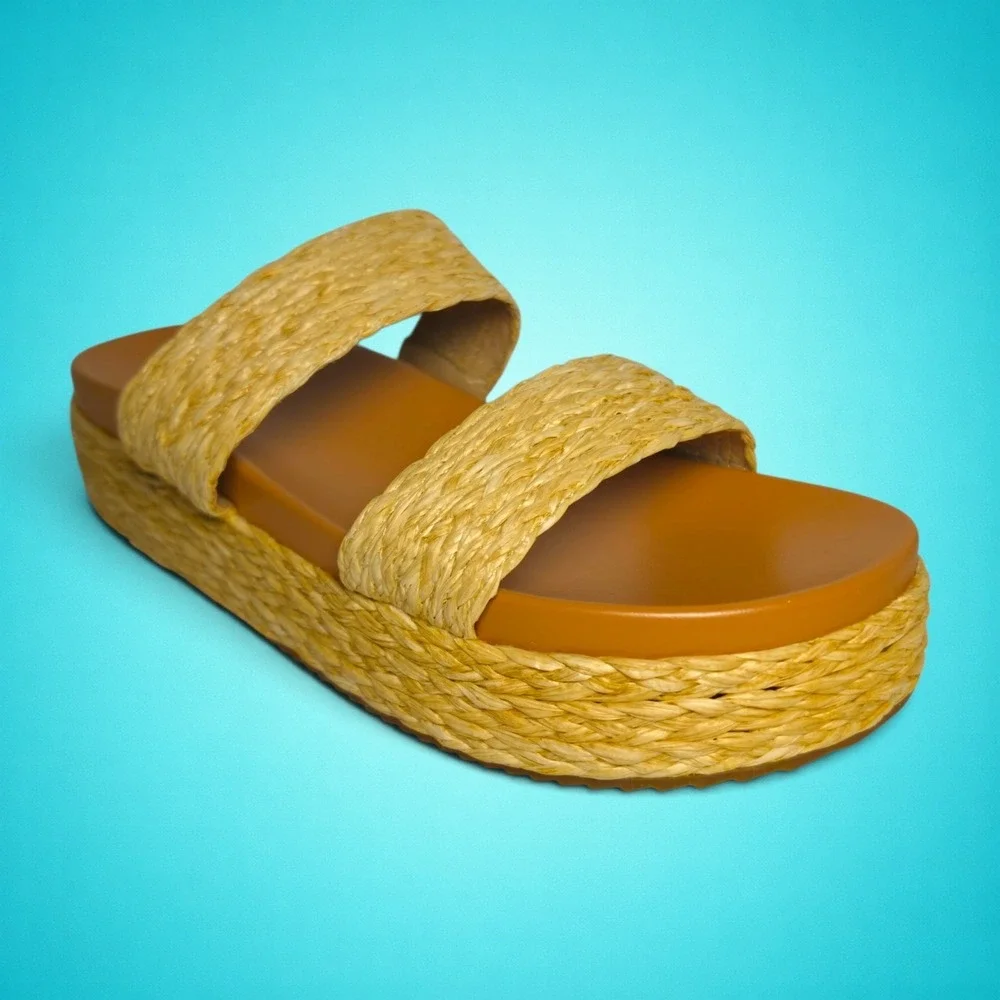 New Women's Espadrille Raffia Bohemia Slip-on Sandals, Size 8